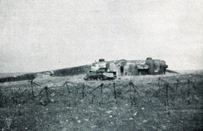 Wrecked German tank at Maginot fort near Singling