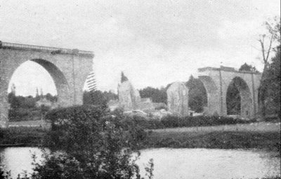 Destroyed railroad bridge near Laval, France