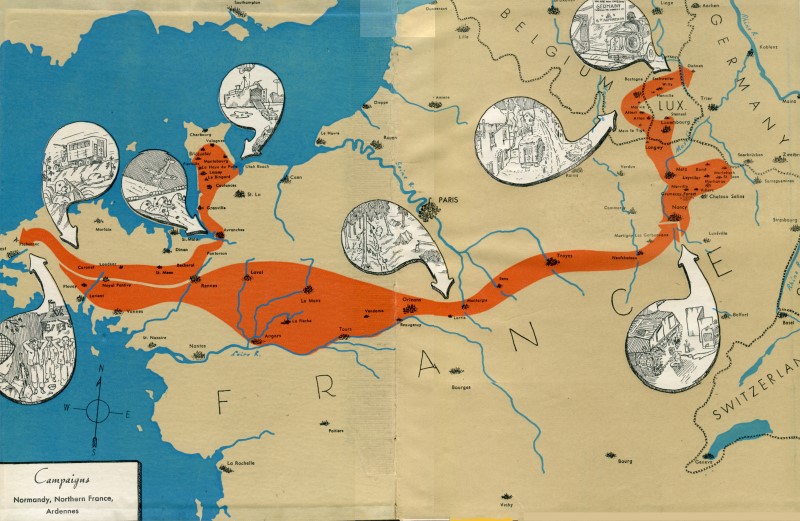 Map inside front cover - Campaigns Normandy, Northern France,Ardennes