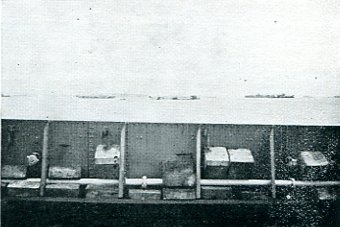 Looking at the convoy from the railing of LST, 209A.